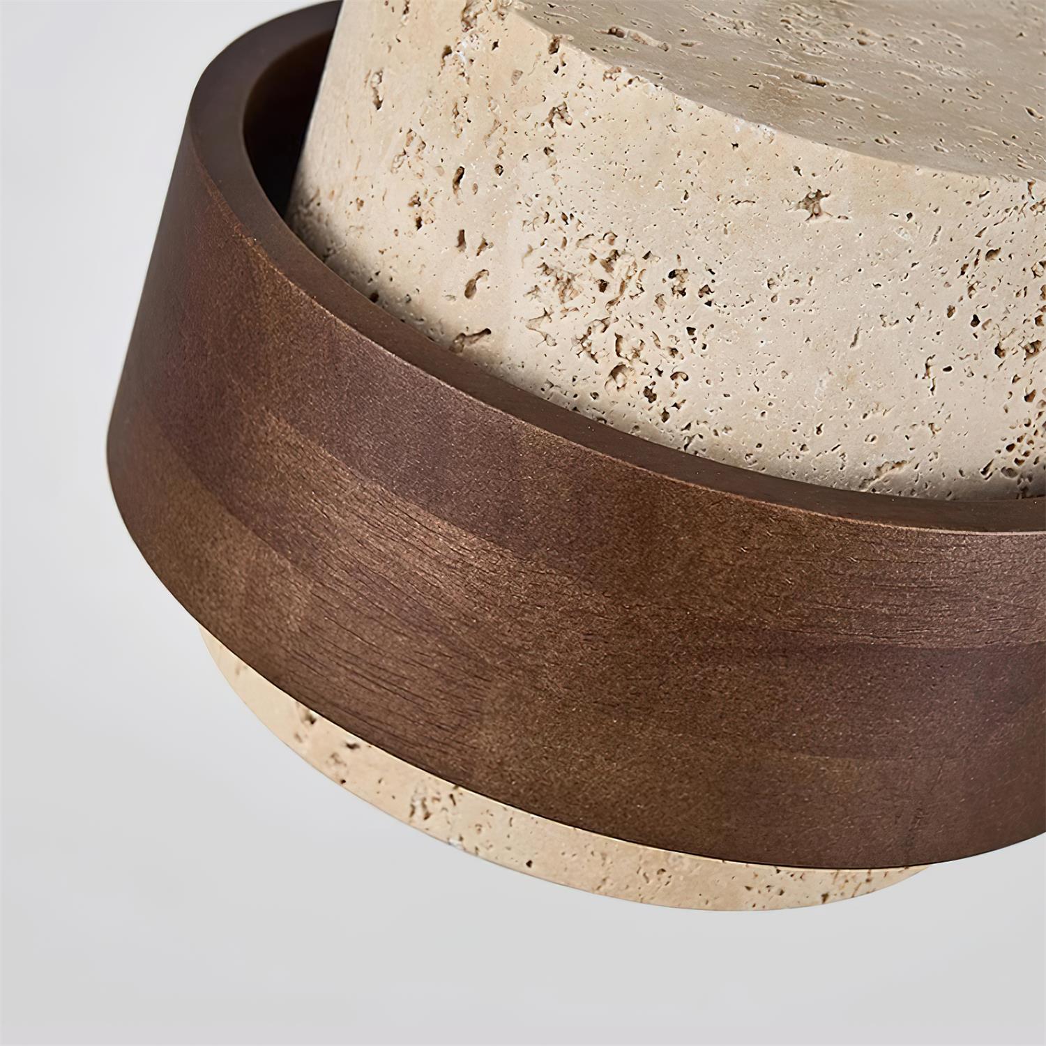 Travertine Pendant Light Fixture – Modern Stone & Walnut Wood Ceiling Light