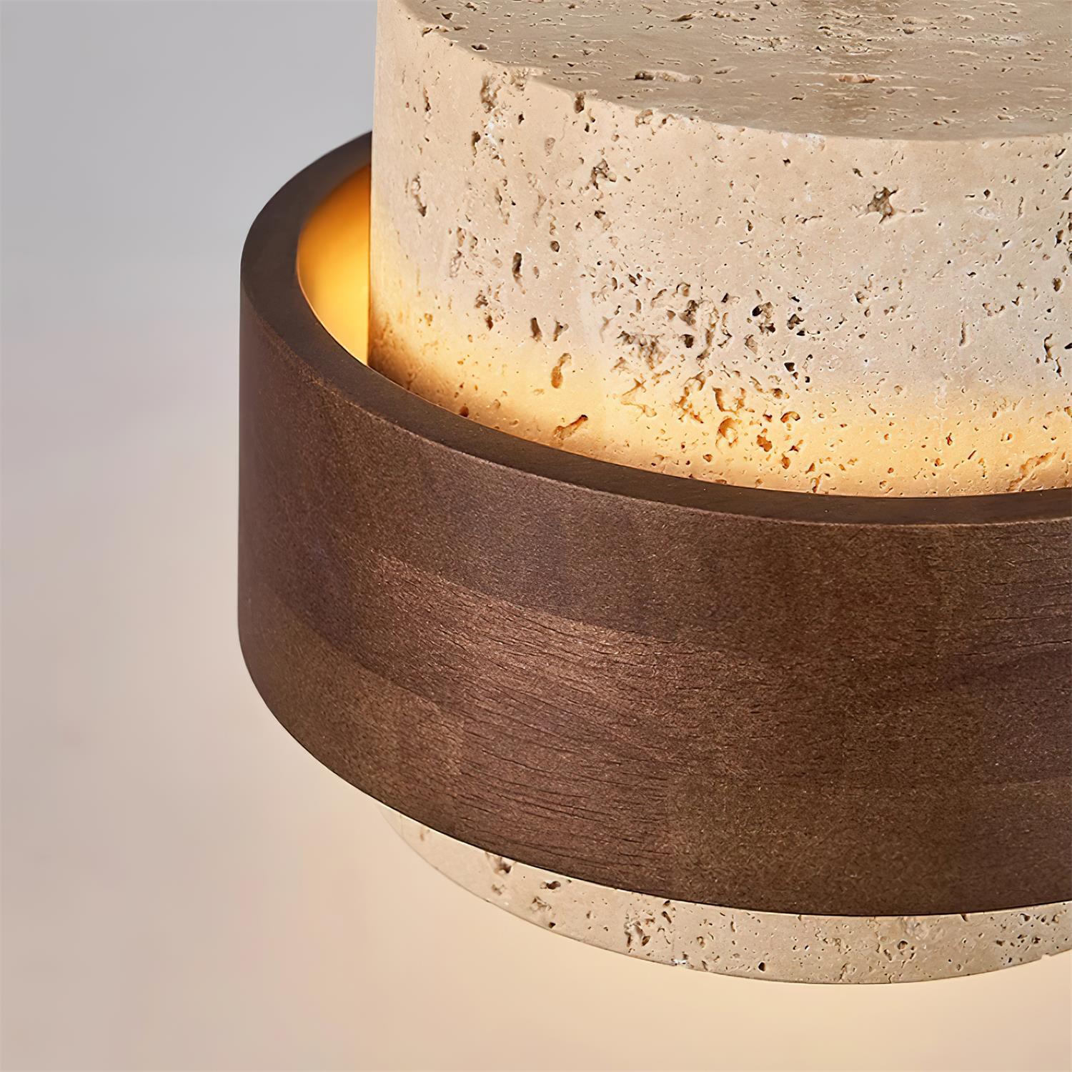 Travertine Pendant Light Fixture – Modern Stone & Walnut Wood Ceiling Light