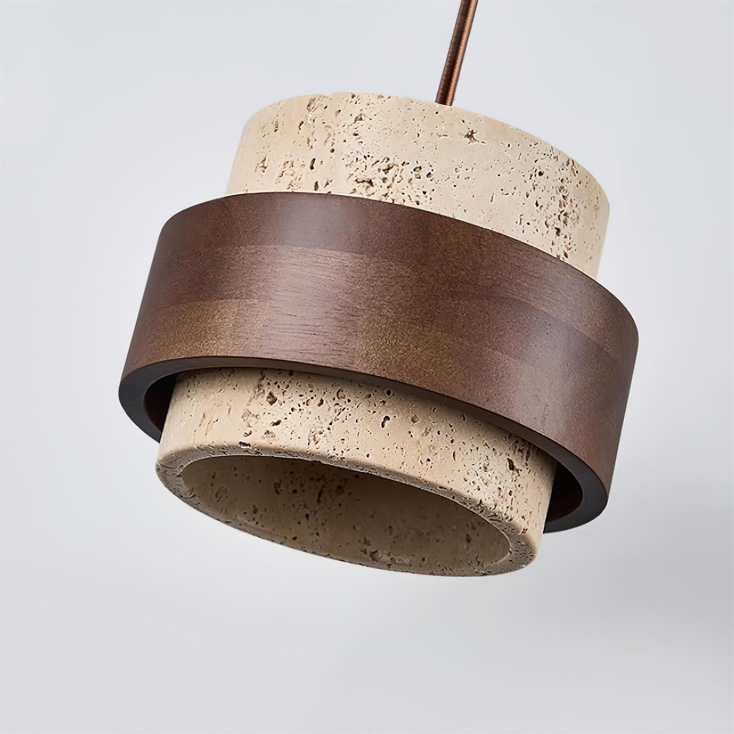 Travertine Pendant Light Fixture – Modern Stone & Walnut Wood Ceiling Light