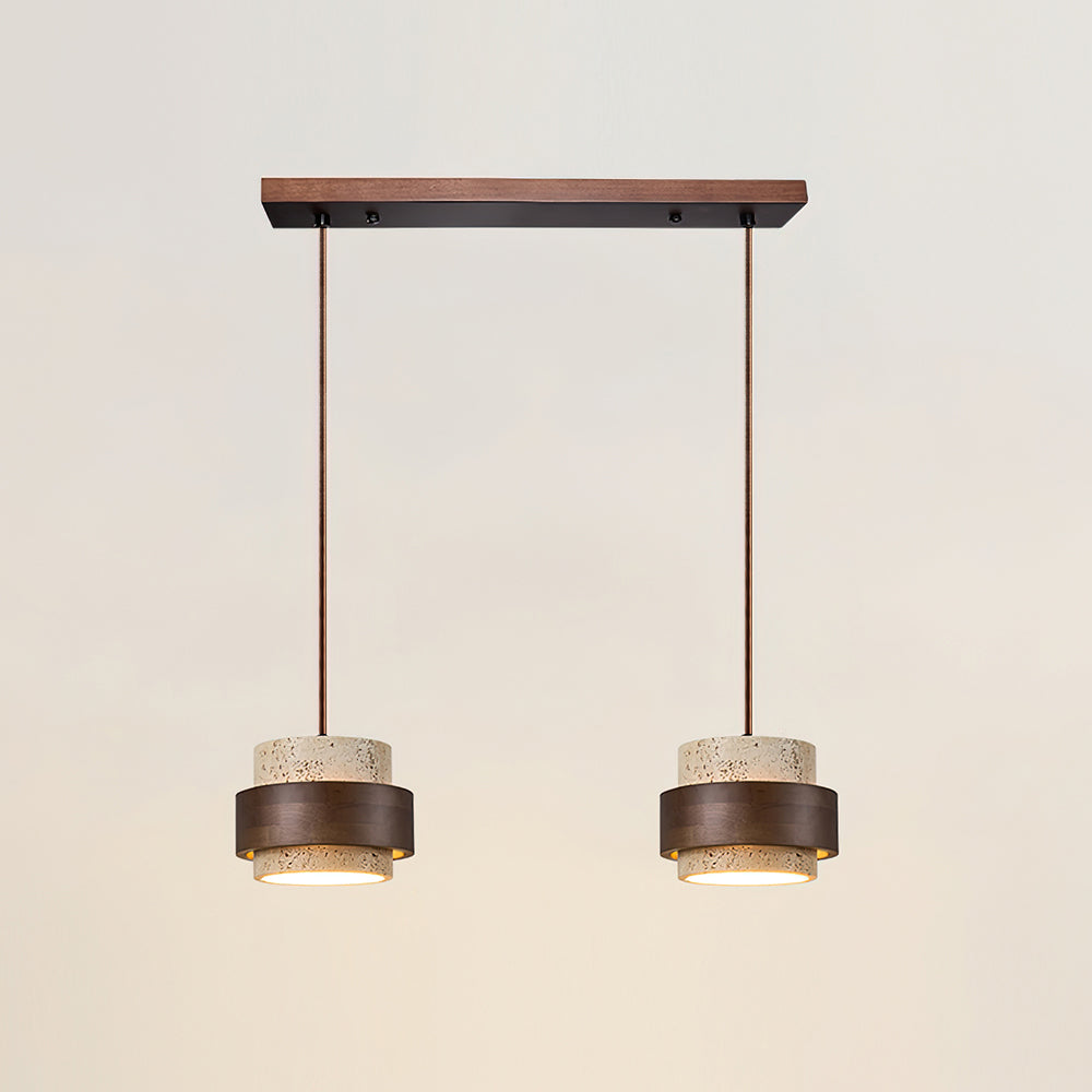 Travertine Pendant Light Fixture – Modern Stone & Walnut Wood Ceiling Light