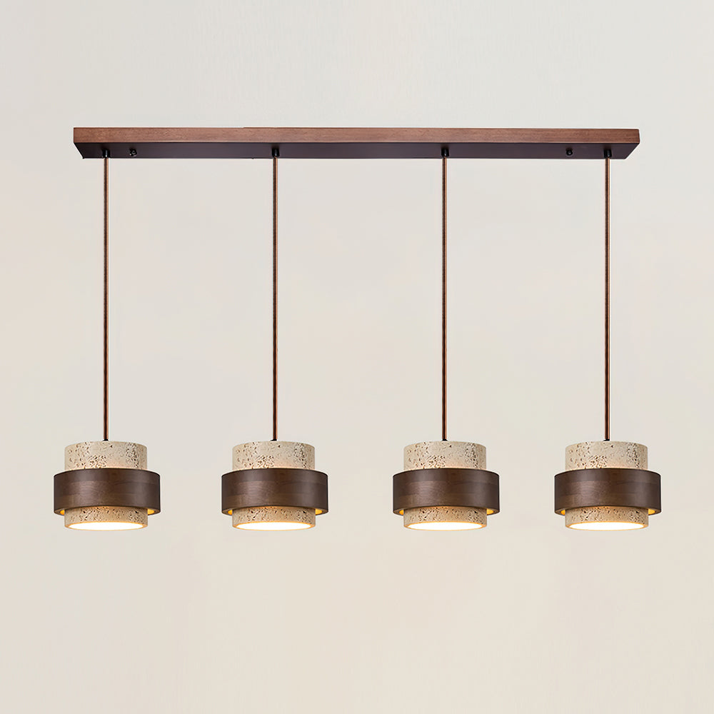 Travertine Pendant Light Fixture – Modern Stone & Walnut Wood Ceiling Light