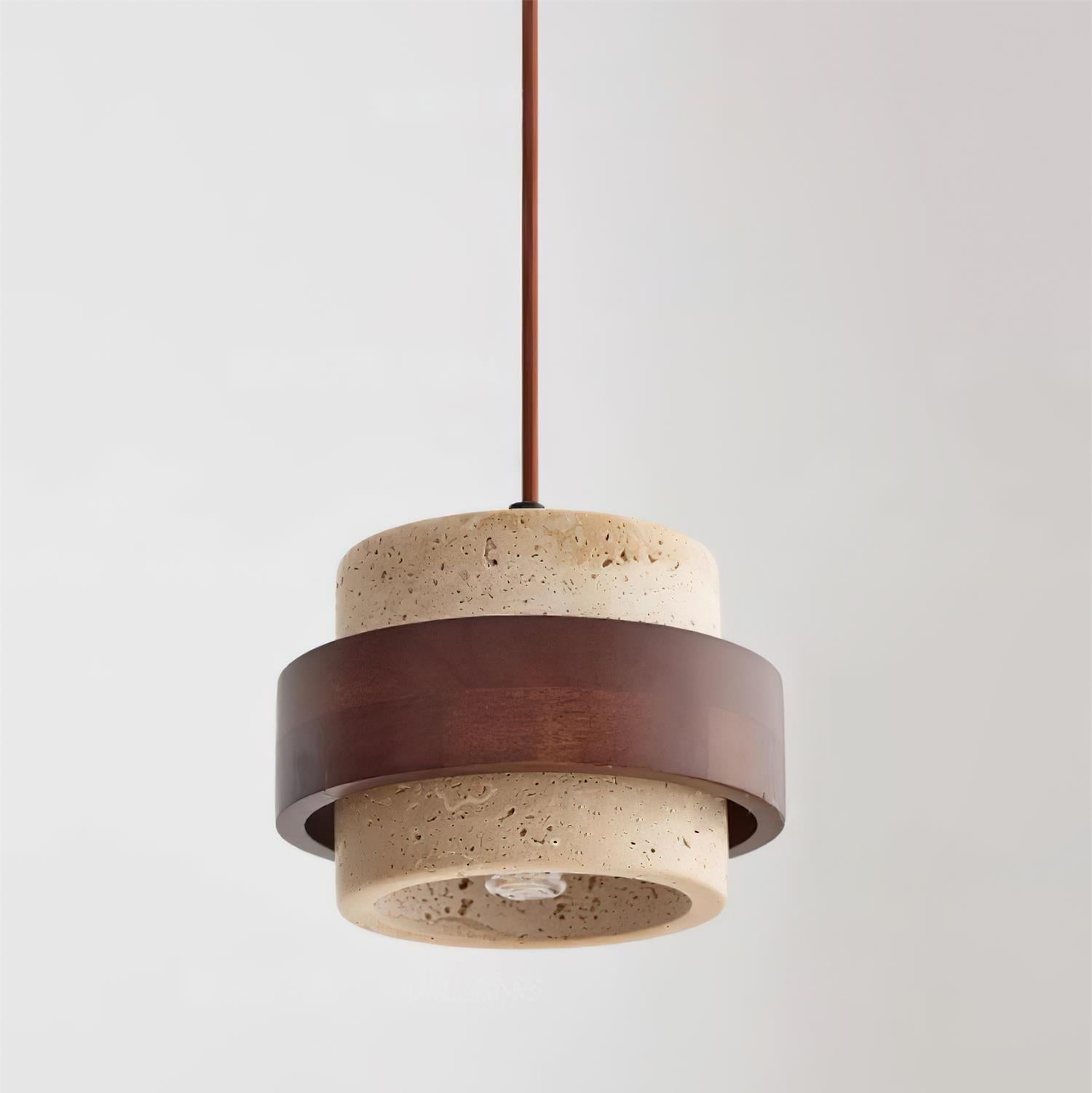 Travertine Pendant Light Fixture – Modern Stone & Walnut Wood Ceiling Light