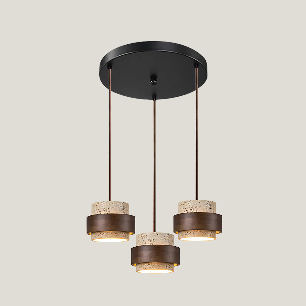 Travertine Pendant Light Fixture – Modern Stone & Walnut Wood Ceiling Light