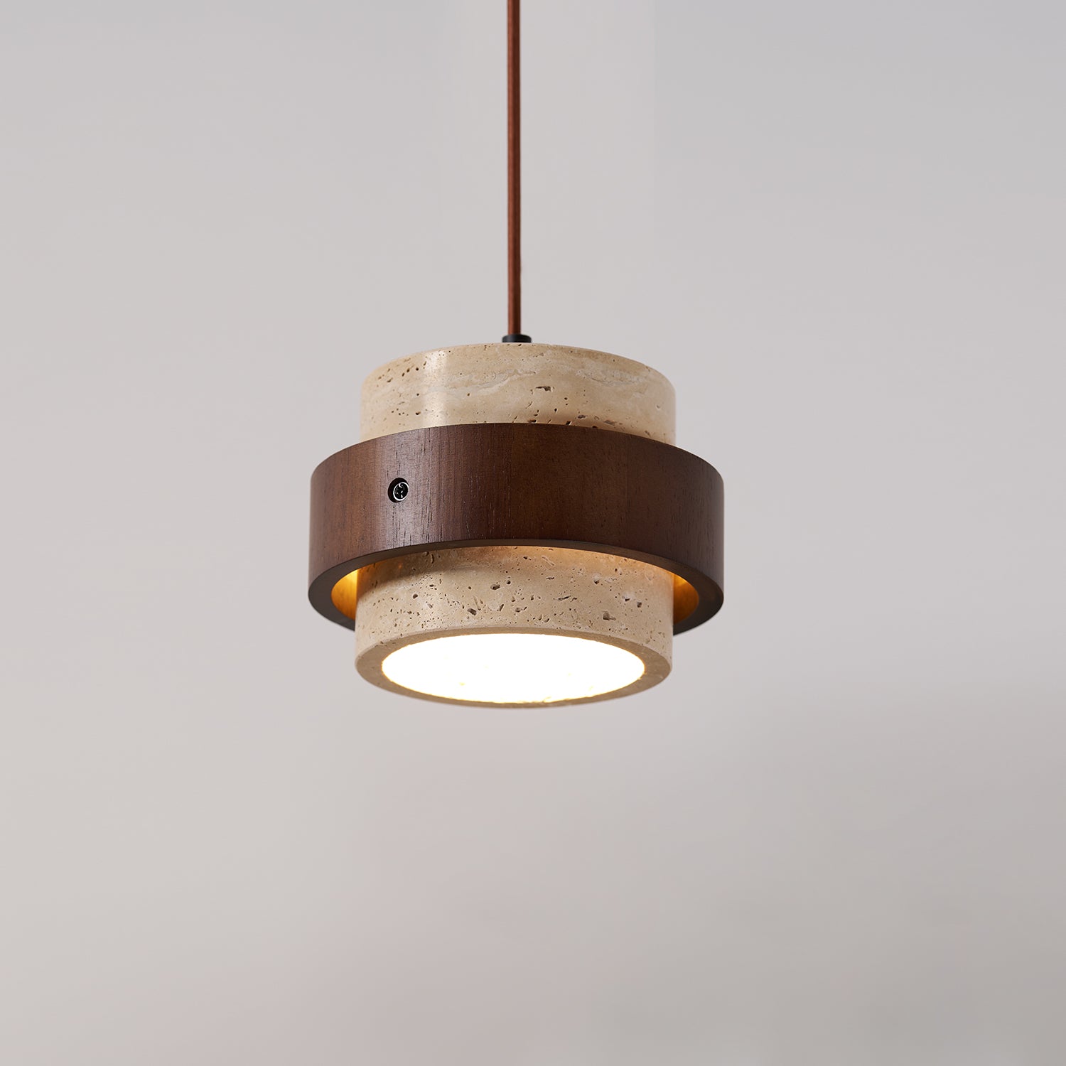 Travertine Pendant Light Fixture – Modern Stone & Walnut Wood Ceiling Light