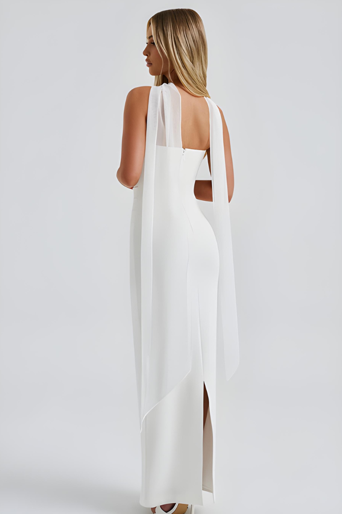Strapless Corset Cape-Sleeve Maxi Wedding Guest Dress
