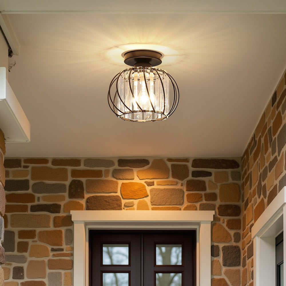 Semi-Flush Mount Ceiling Light Fixture – Modern Black Glass Ceiling Light