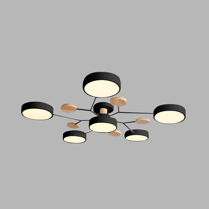 Modern LED Semi-Flush Mount Ceiling Light Fixture – Round Ceiling Light with Wood Accents