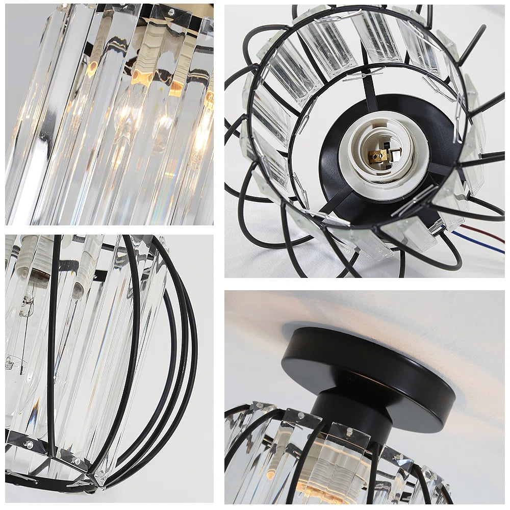 Semi-Flush Mount Ceiling Light Fixture – Modern Black Glass Ceiling Light