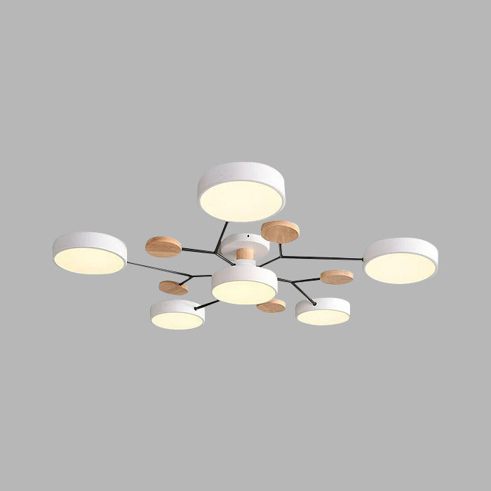 Modern LED Ceiling Light Fixture – Black Round Ceiling Light with Wood Accents