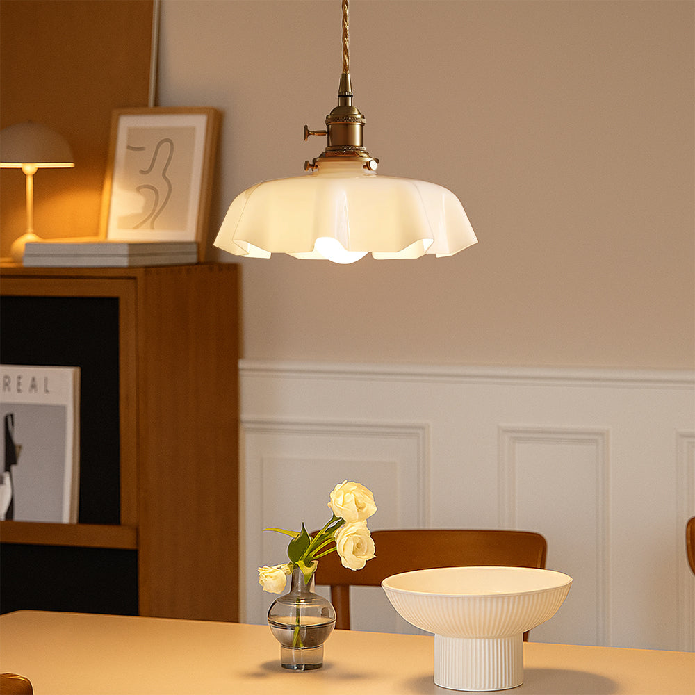 Glass Pendant Light Fixture – French Scalloped Cream Pendant Light