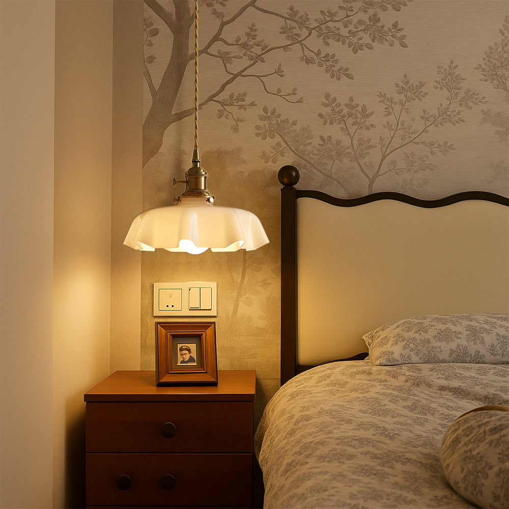 Glass Pendant Light Fixture – French Scalloped Cream Pendant Light