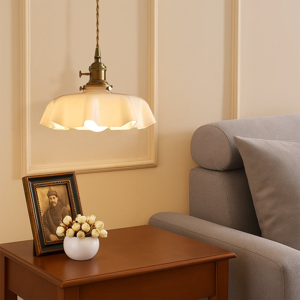 Glass Pendant Light Fixture – French Scalloped Cream Pendant Light