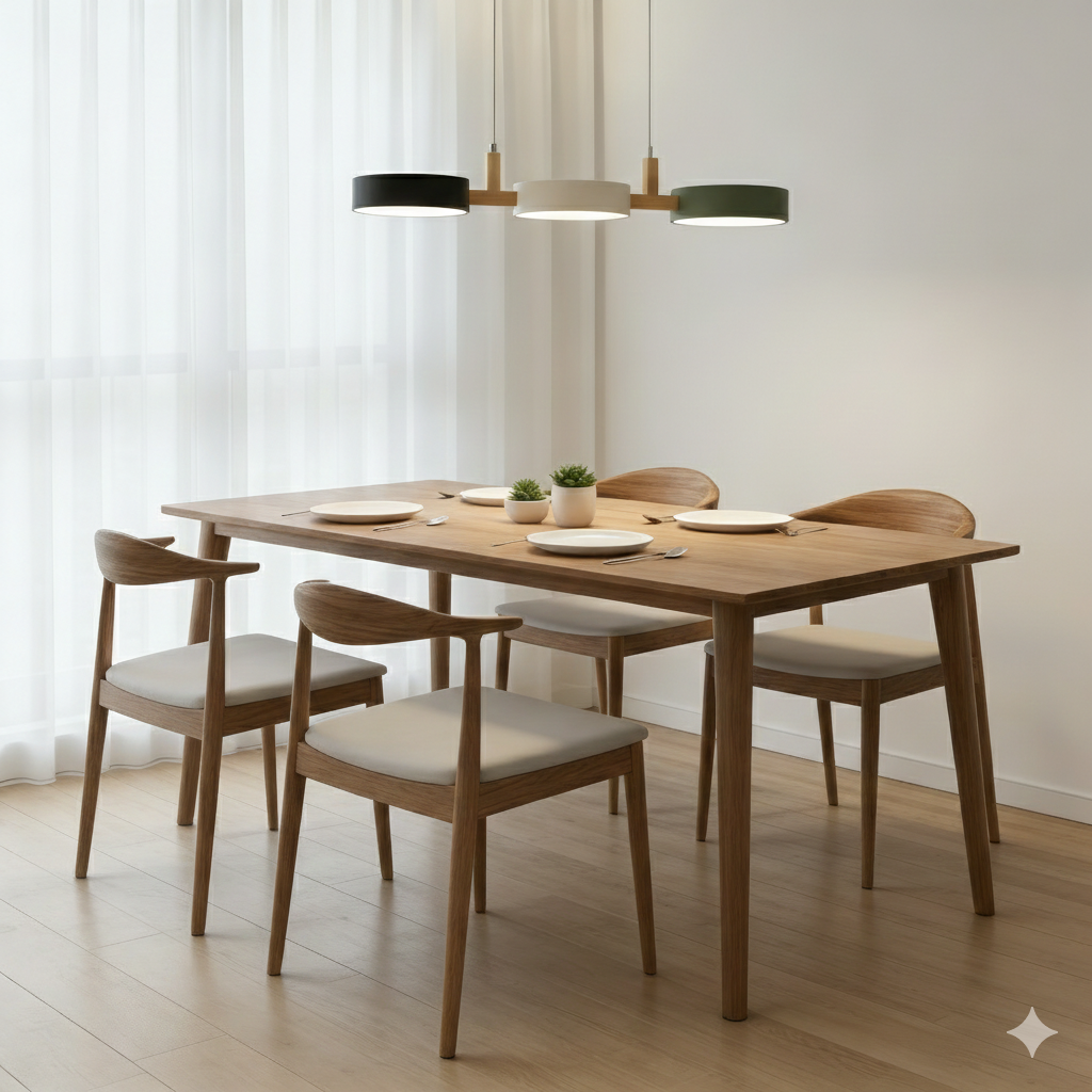 Linear Pendant Light Fixture – Modern Multi-Light LED Ceiling Light with Wood Accents