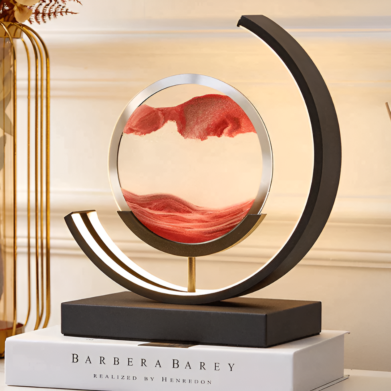 LED Table Lamp – Rechargeable Sand Art Desk Lamp with Circular Frame