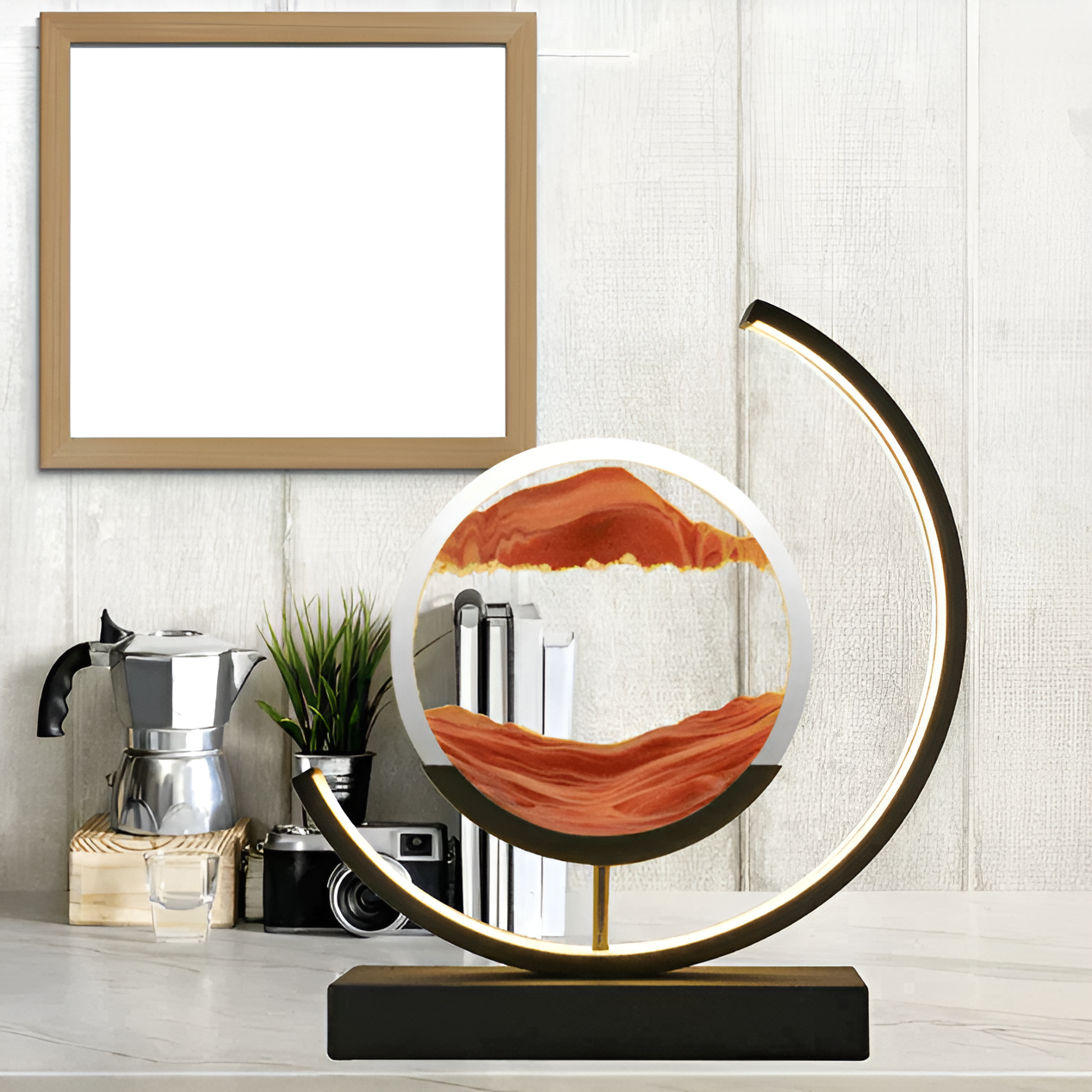 LED Table Lamp – Rechargeable Sand Art Desk Lamp with Circular Frame