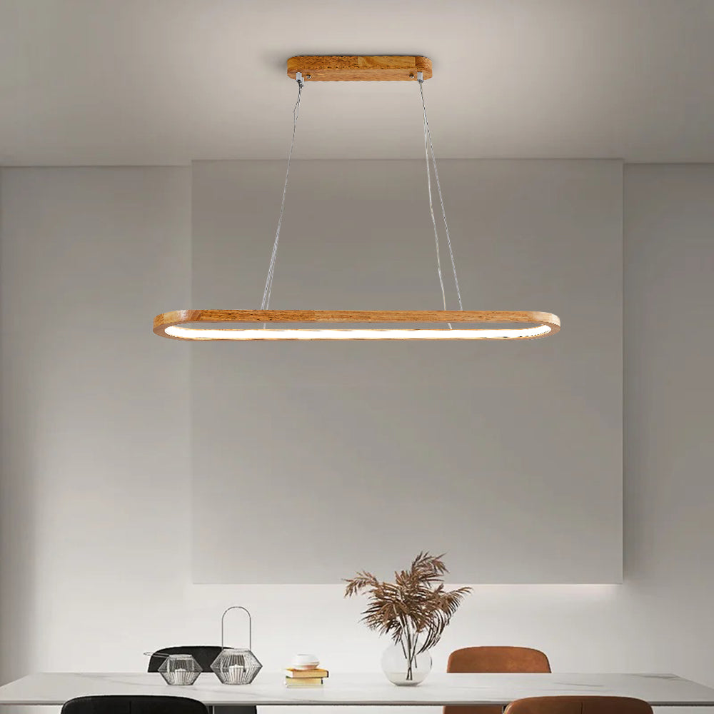 Oval Wood Pendant Light Fixture – Modern Linear LED Kitchen Island Light