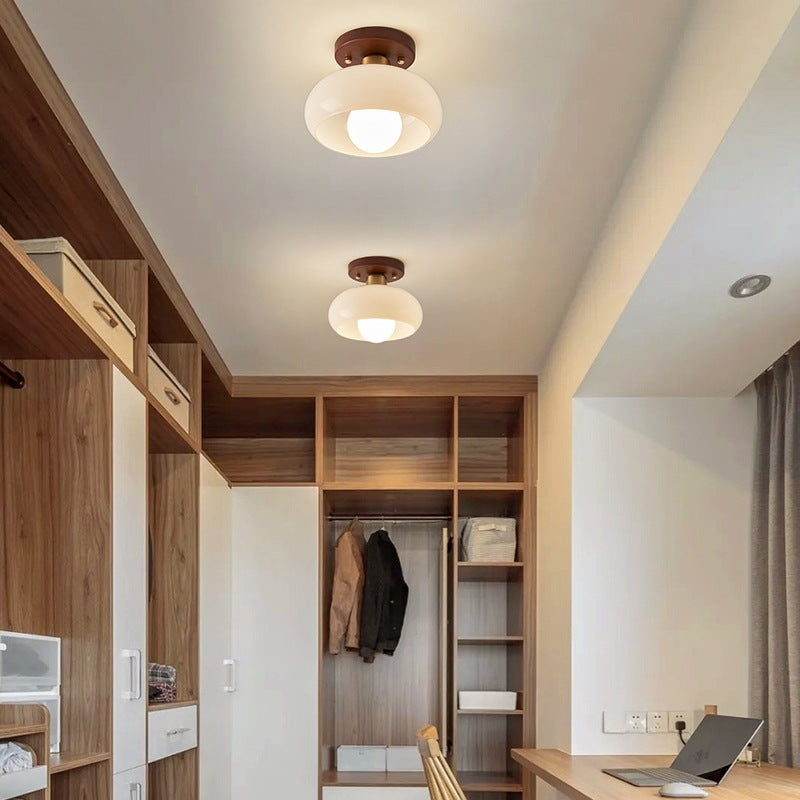 Modern Bauhaus Glass Flush Mount Ceiling Light Fixture – Round Cream Ceiling Light