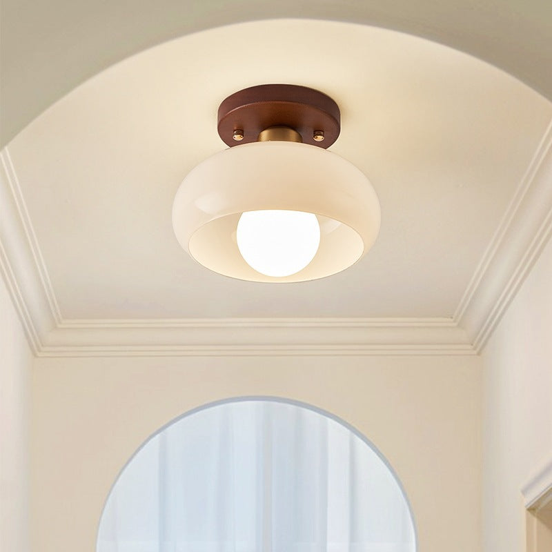 Modern Bauhaus Glass Flush Mount Ceiling Light Fixture – Round Cream Ceiling Light