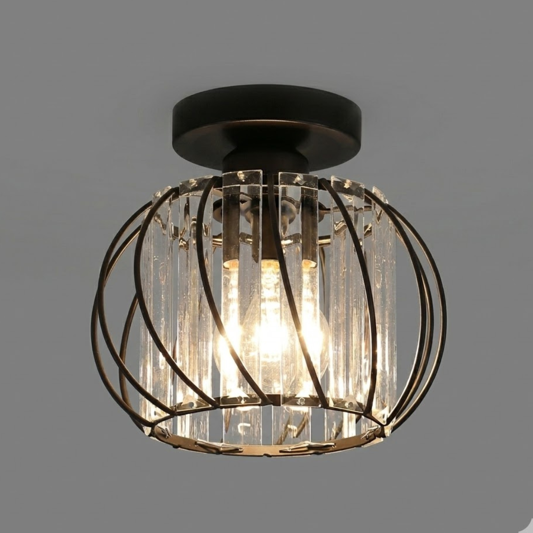 Semi-Flush Mount Ceiling Light Fixture – Modern Black Glass Ceiling Light