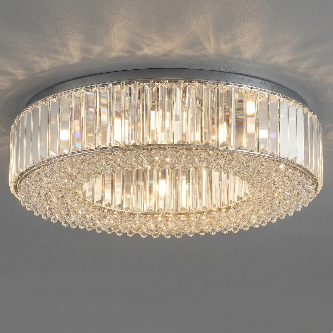 Crystal Flush Mount Ceiling Light Fixture – Large Modern Chrome Ceiling Light