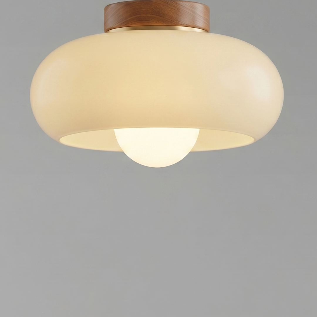 Modern Bauhaus Glass Flush Mount Ceiling Light Fixture – Round Cream Ceiling Light