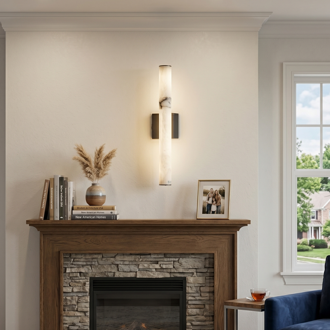 LED Wall Sconce Light Fixture – Marble-Effect Cylinder Wall Light