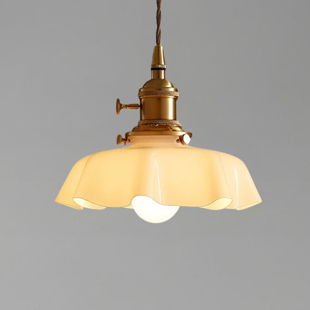 Glass Pendant Light Fixture – French Scalloped Cream Pendant Light