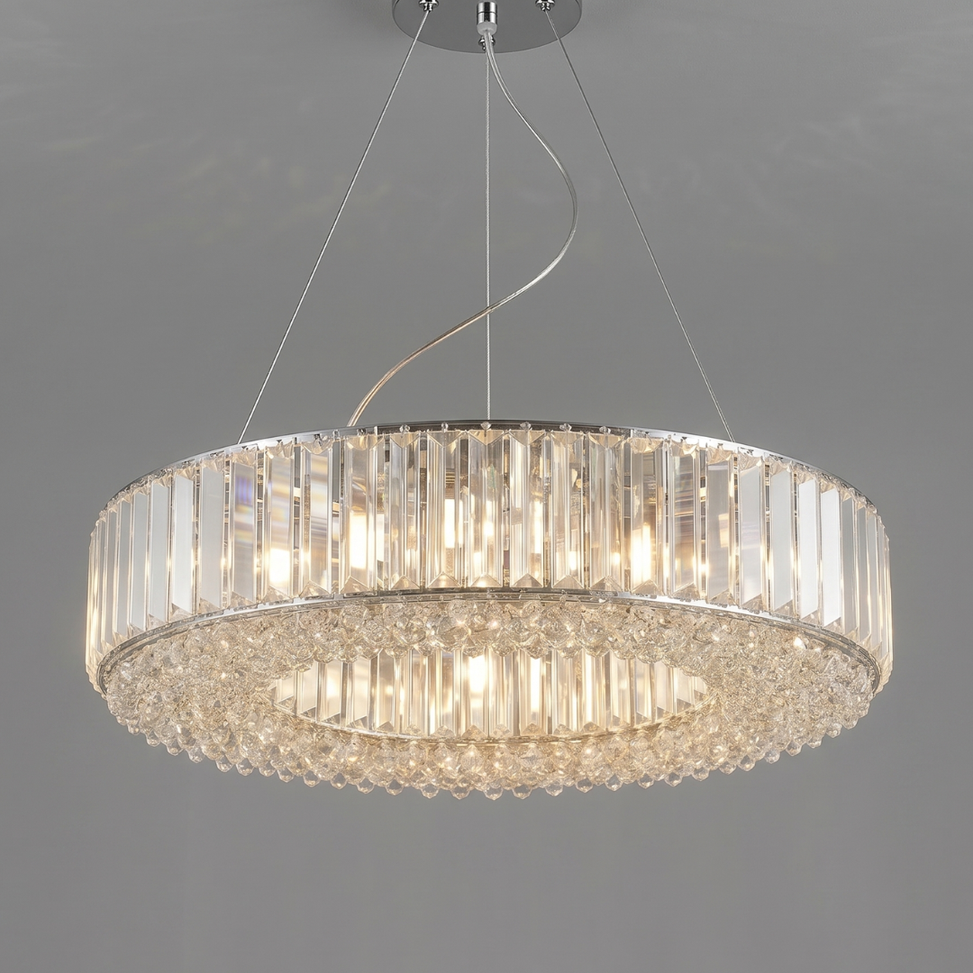 Crystal Chandelier Light Fixture – Polished Chrome Ring Ceiling Light