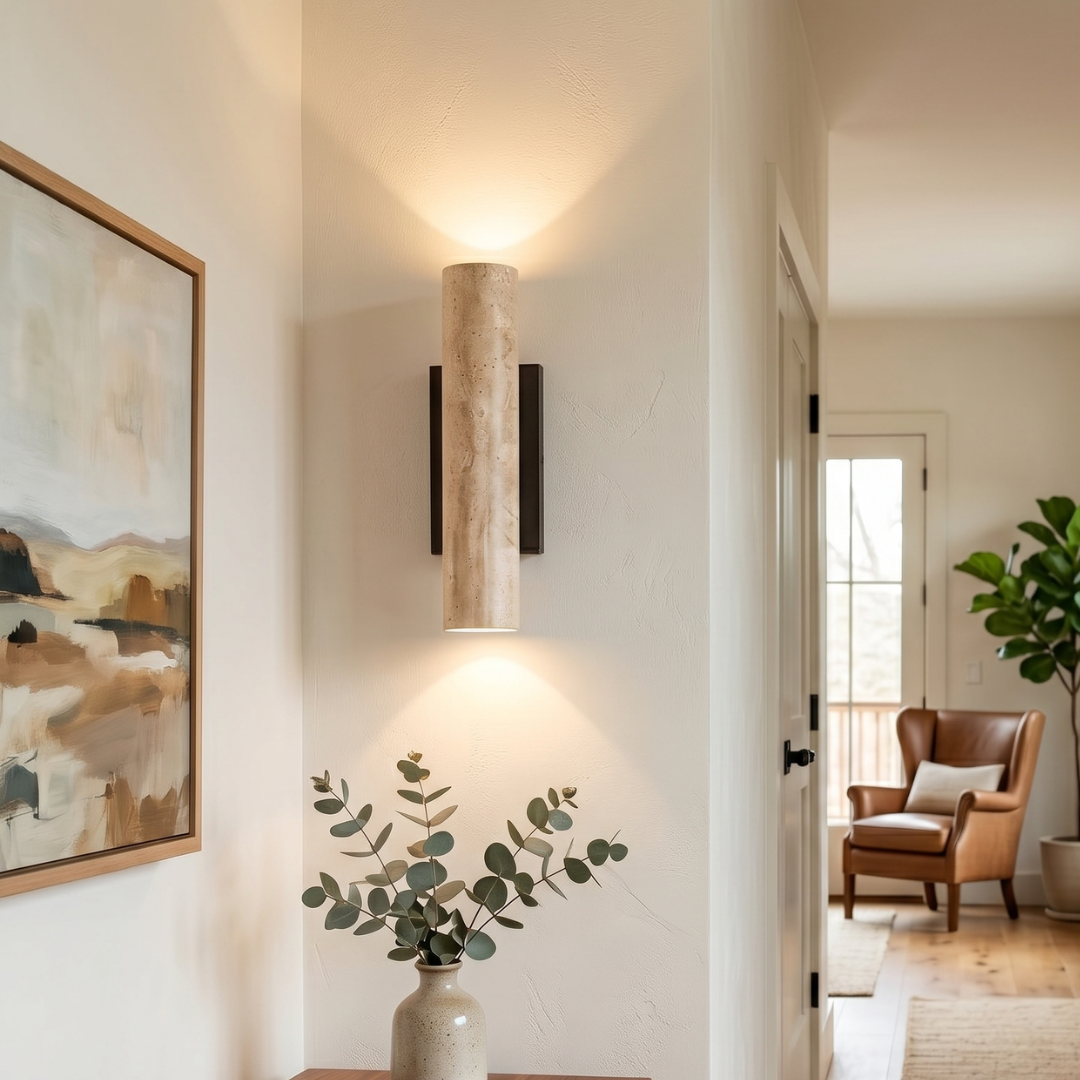 Travertine Wall Sconce Light Fixture – Modern Up and Down Stone Wall Light
