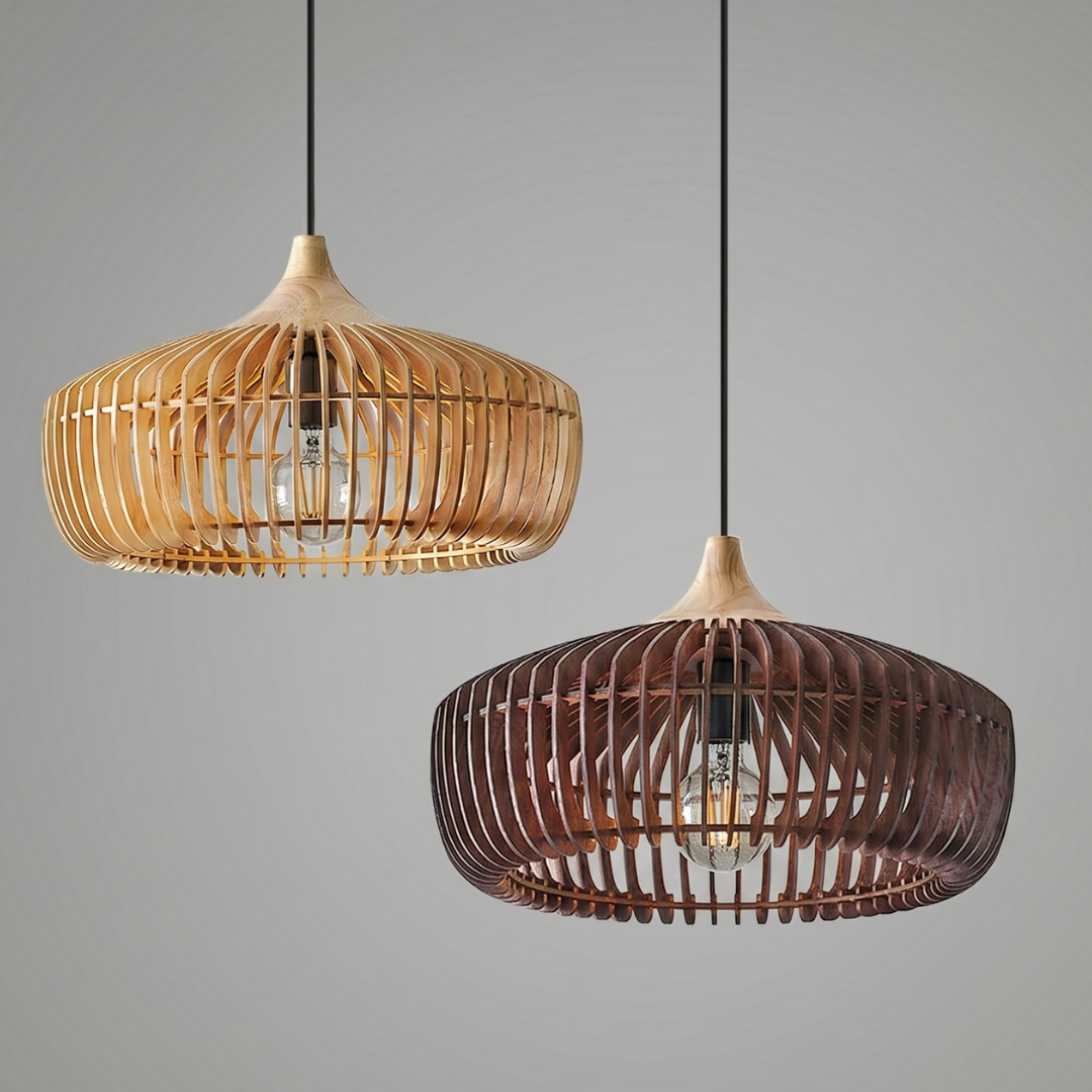 Wood Pendant Light Fixture – Japandi Scandinavian Wooden Ceiling Light