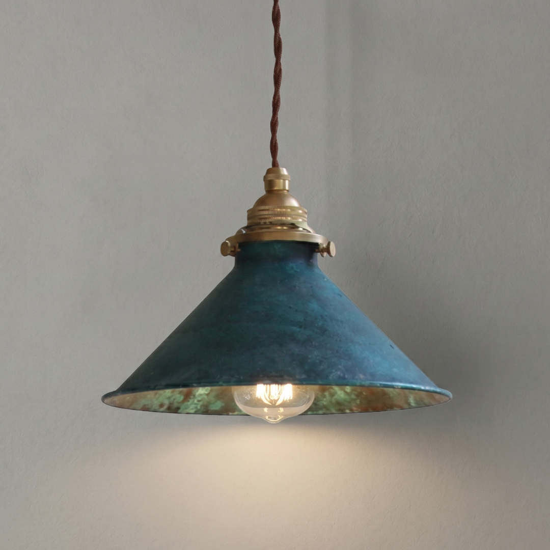 Vintage Pendant Light Fixture – Rustic Metal Cone Hanging Ceiling Light