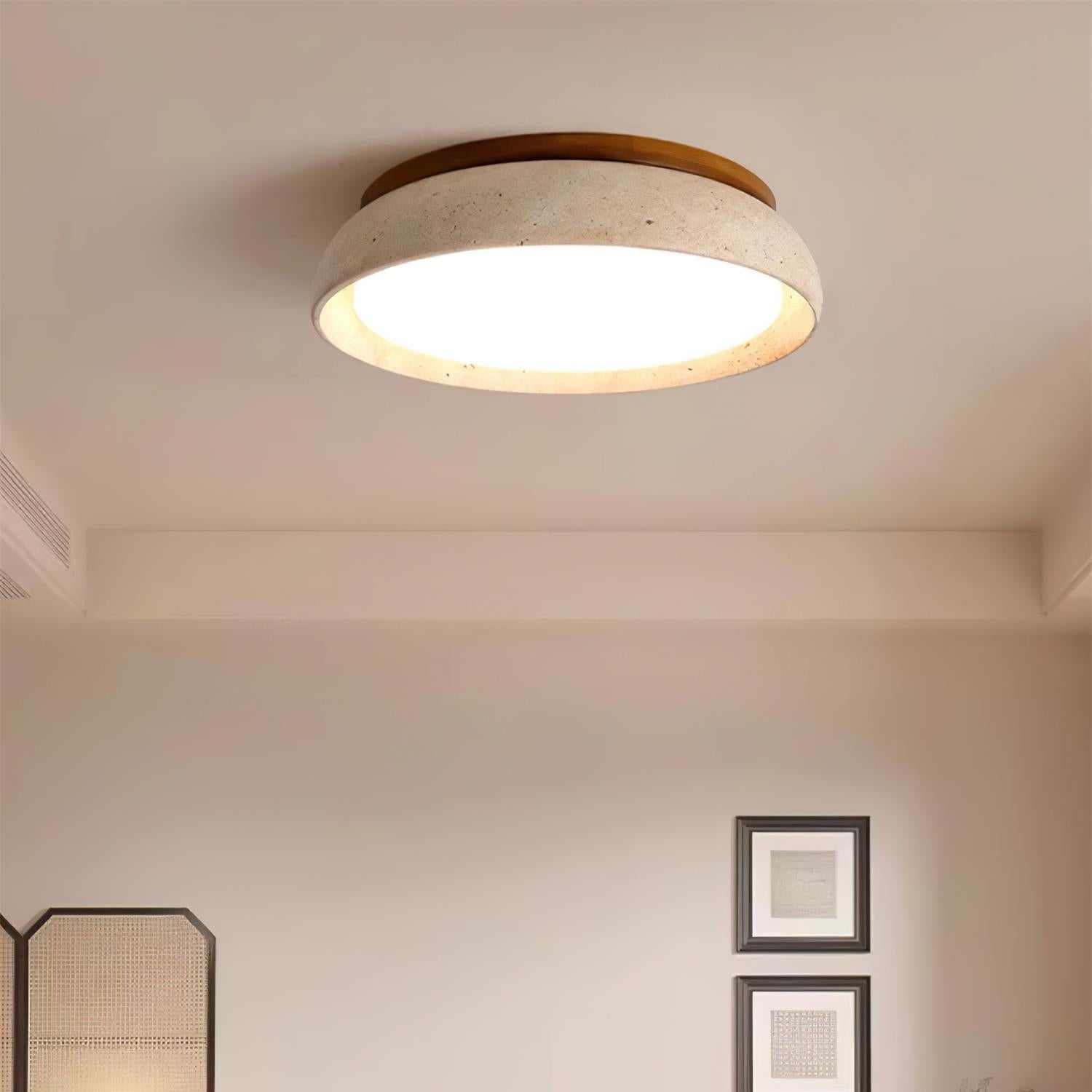 Travertine Flush Mount Ceiling Light Fixture – Modern Stone Ceiling Light