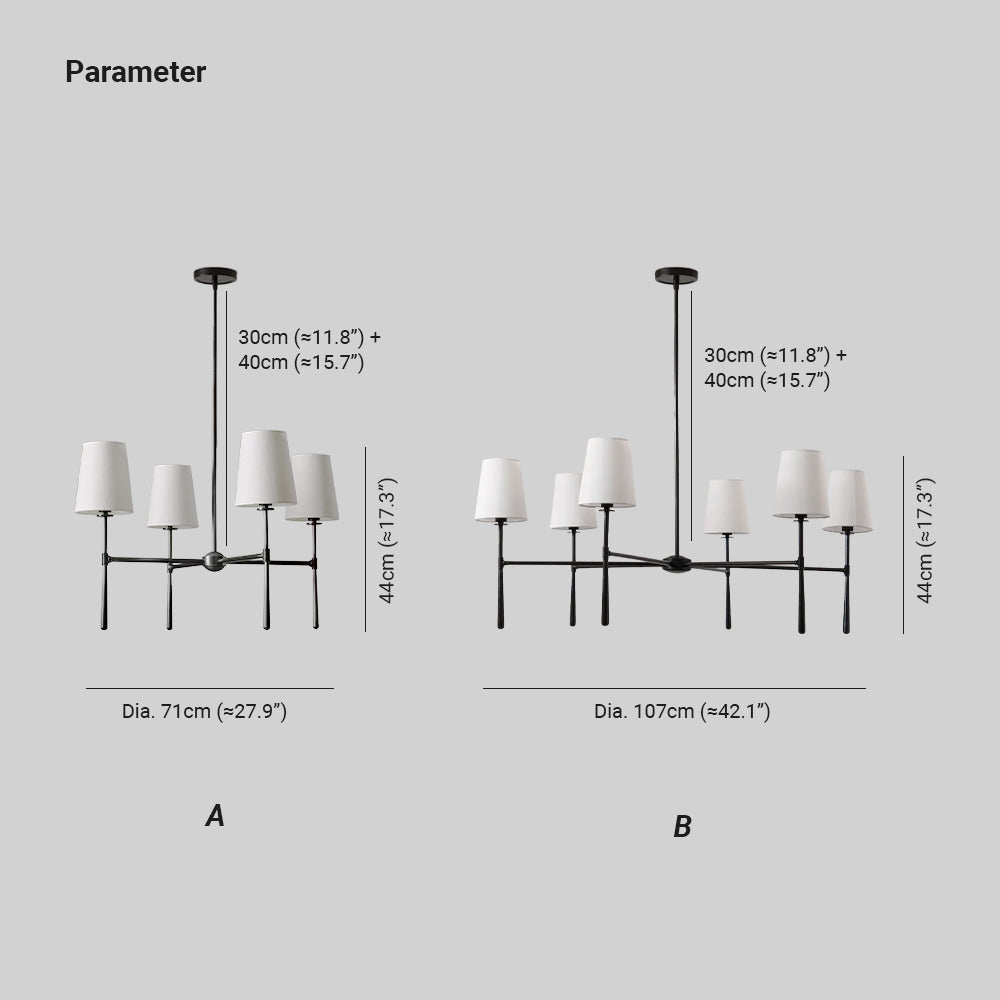 Chandelier Light Fixture – Mid-Century Modern Chandelier with Fabric Shades, 4-Light / 6-Light
