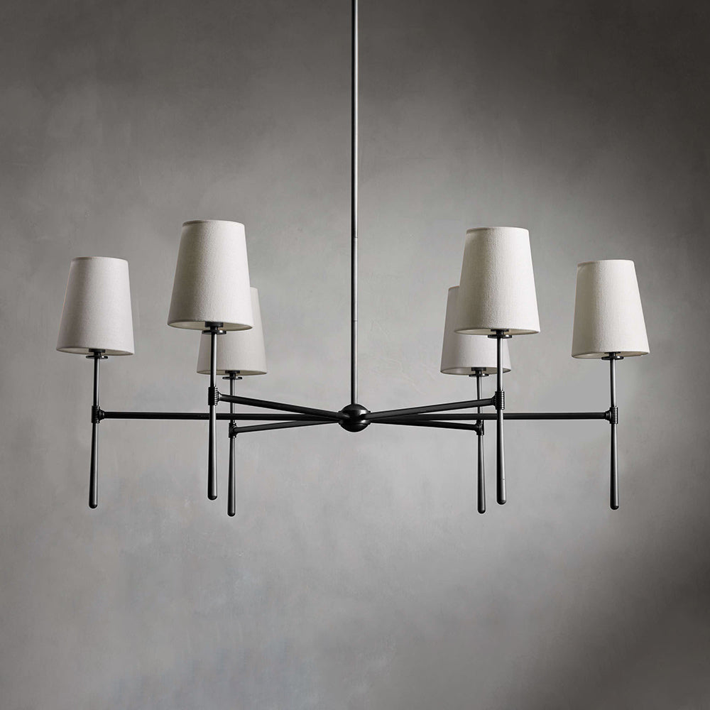 Chandelier Light Fixture – Mid-Century Modern Chandelier with Fabric Shades, 4-Light / 6-Light