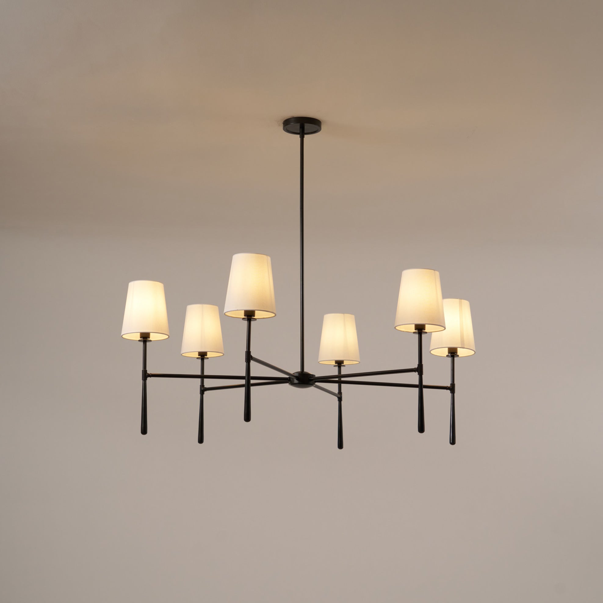 Chandelier Light Fixture – Mid-Century Modern Chandelier with Fabric Shades, 4-Light / 6-Light