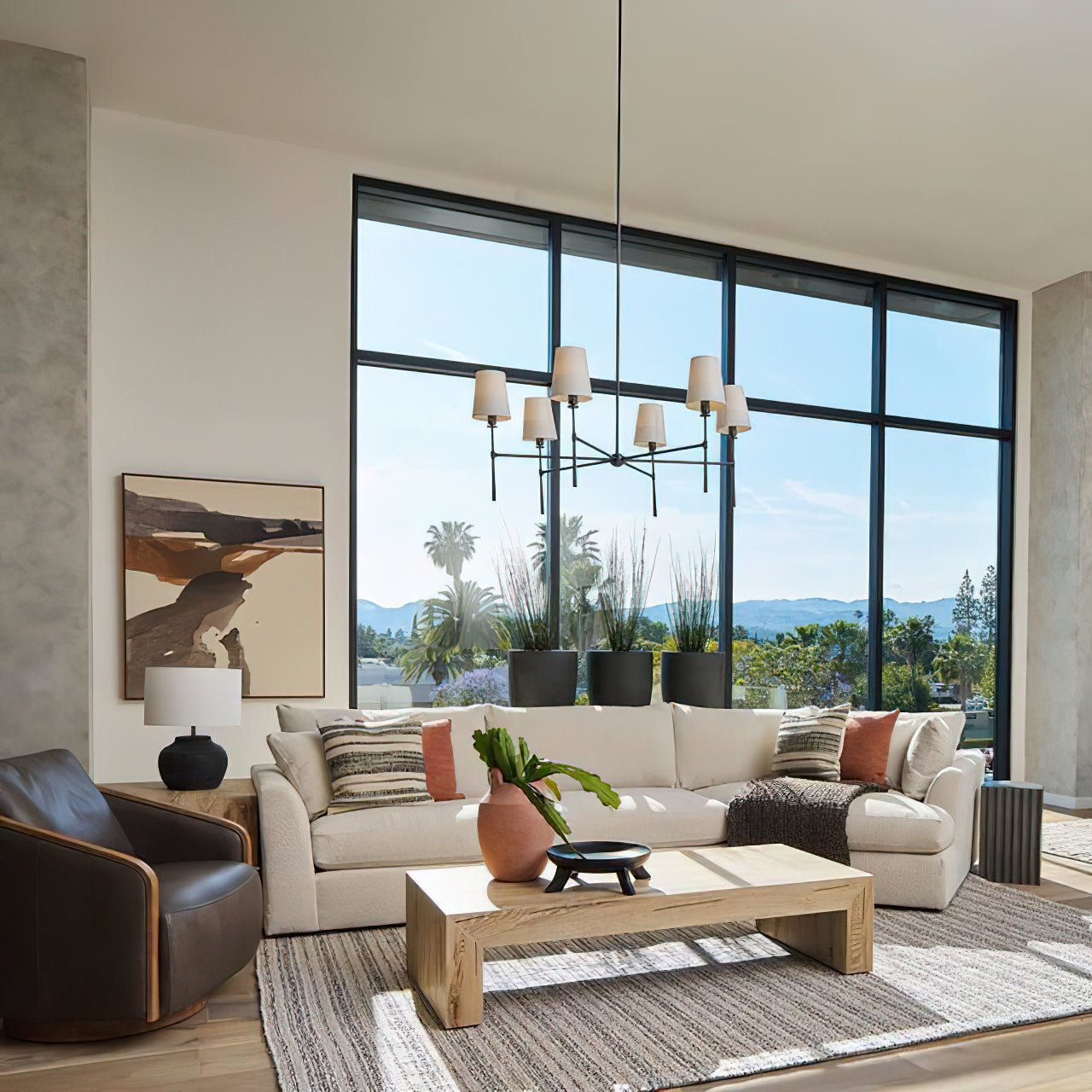 Chandelier Light Fixture – Mid-Century Modern Chandelier with Fabric Shades, 4-Light / 6-Light