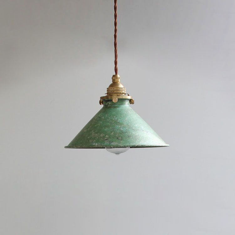 Vintage Pendant Light Fixture – Rustic Metal Cone Hanging Ceiling Light