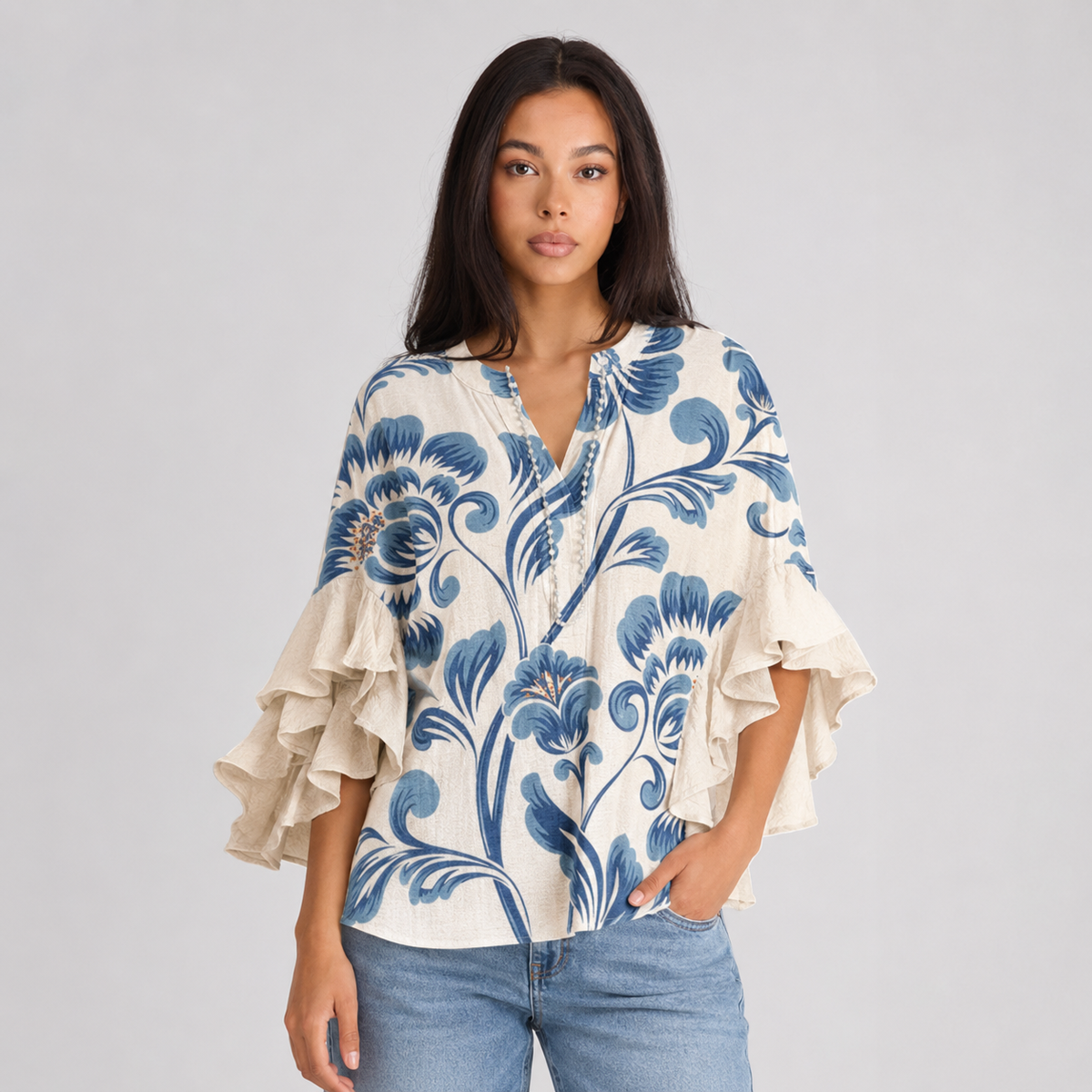 Striped V-Neck Blouse – Elegant Warm-Weather Look