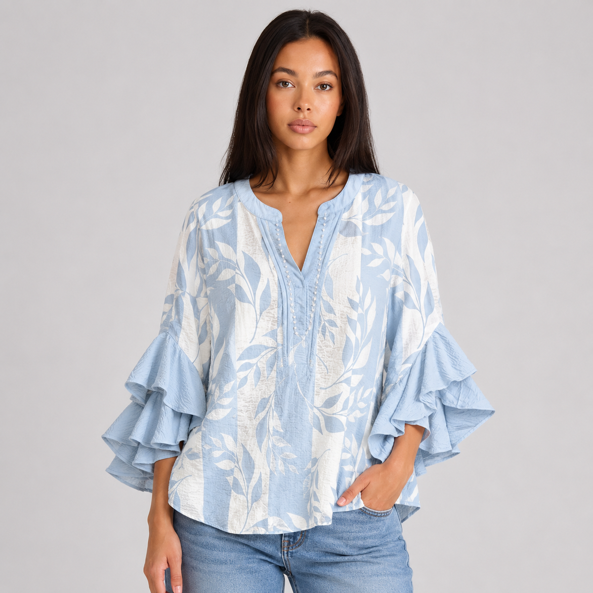 Striped V-Neck Blouse – Elegant Warm-Weather Look