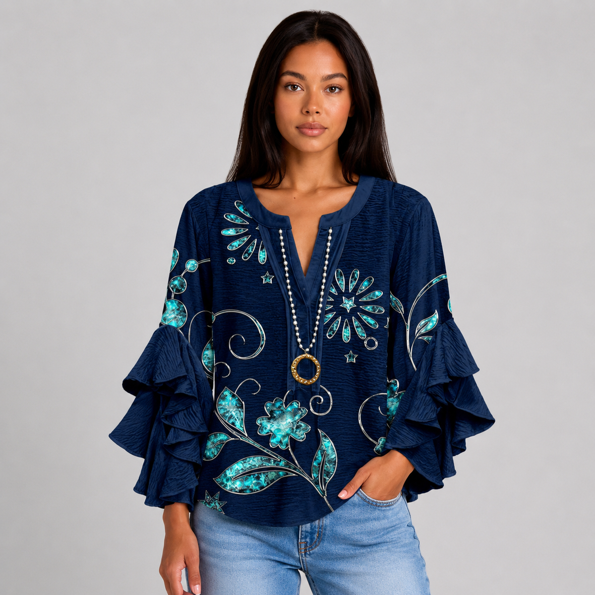 Striped V-Neck Blouse – Elegant Warm-Weather Look