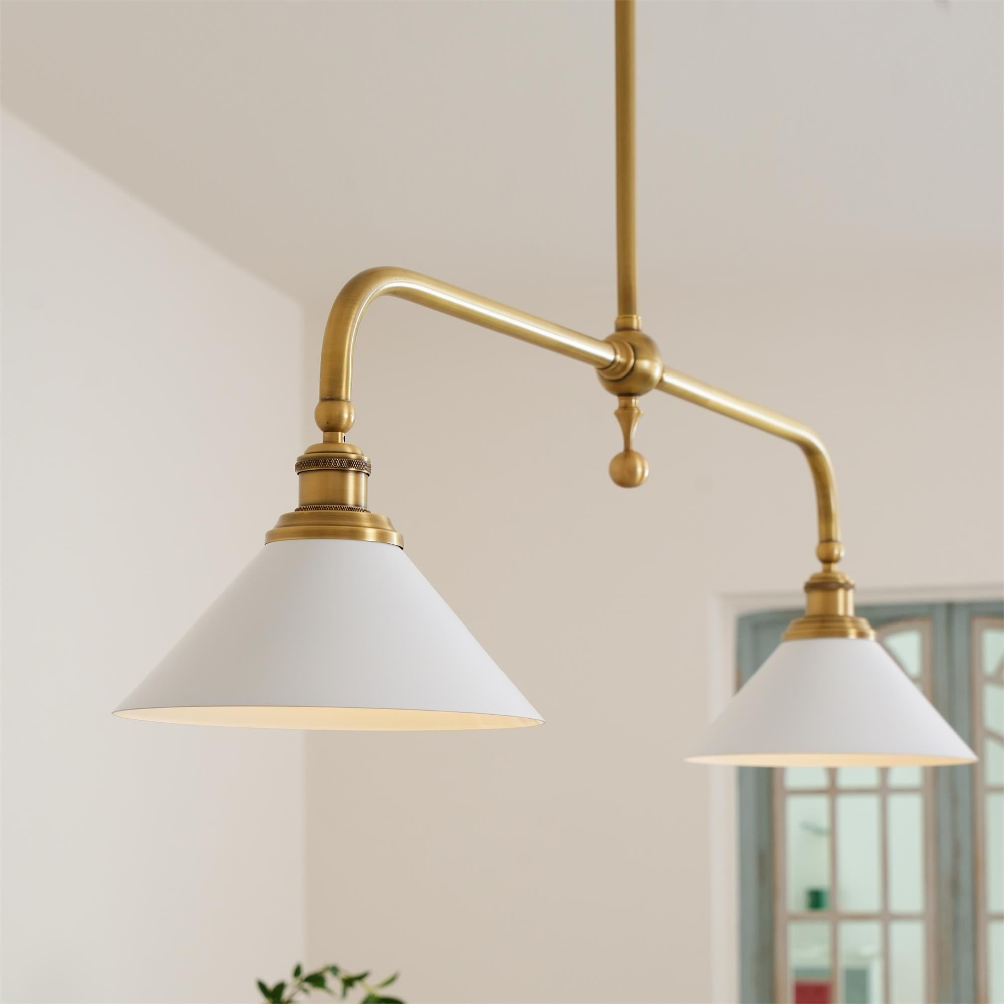 Vintage 2-Light Kitchen Island Pendant Light – Brass Linear Ceiling Light