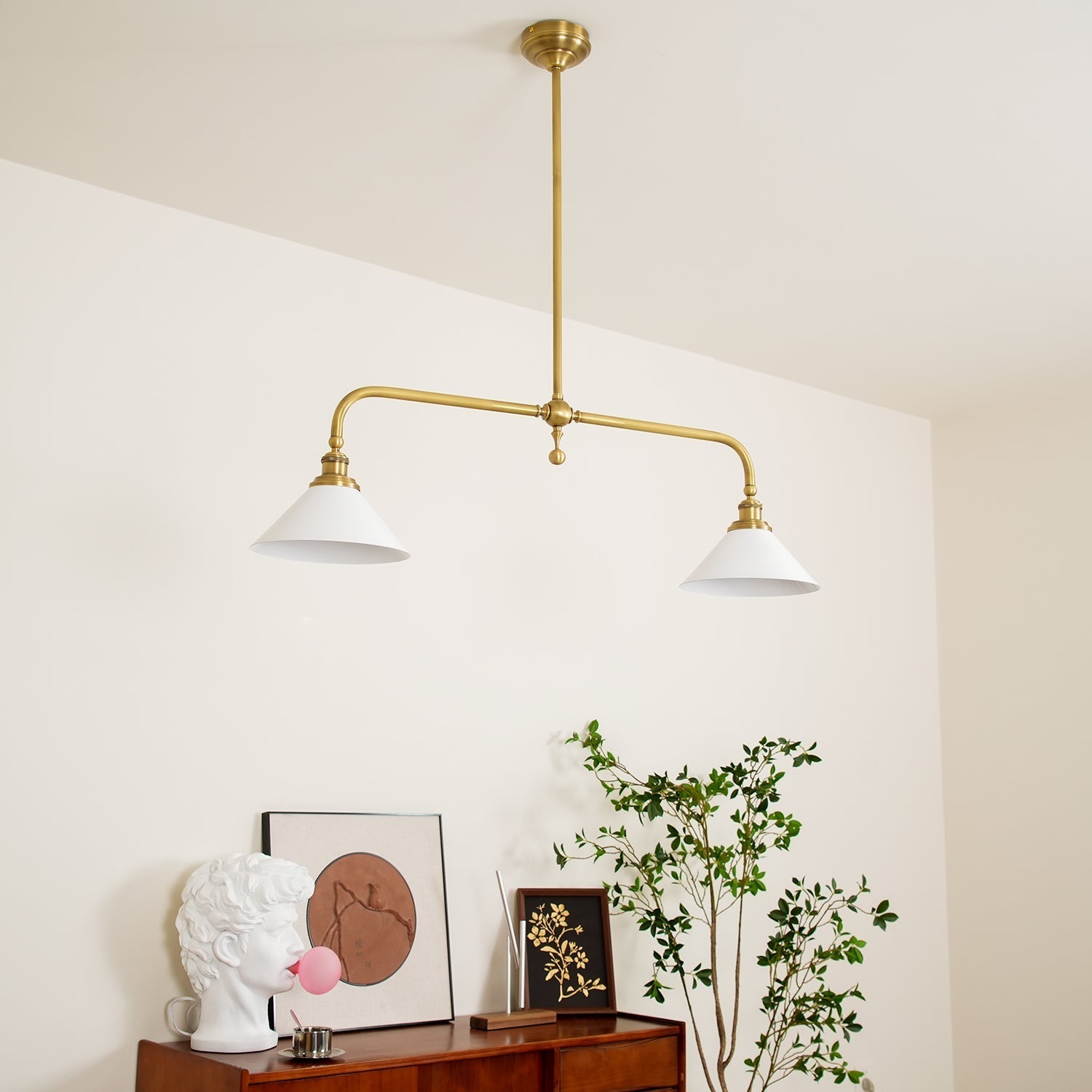 Vintage 2-Light Kitchen Island Pendant Light – Brass Linear Ceiling Light