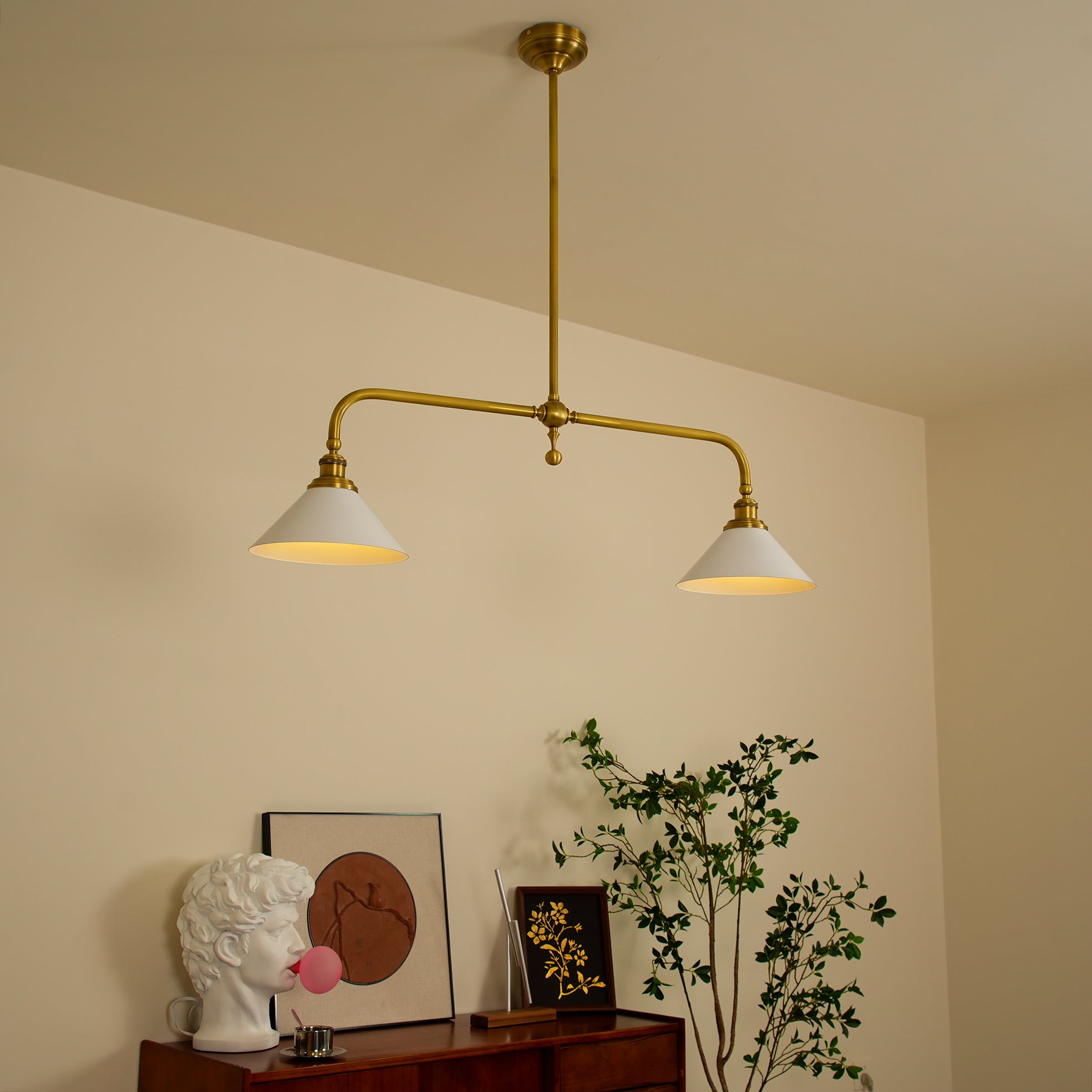 Vintage 2-Light Kitchen Island Pendant Light – Brass Linear Ceiling Light