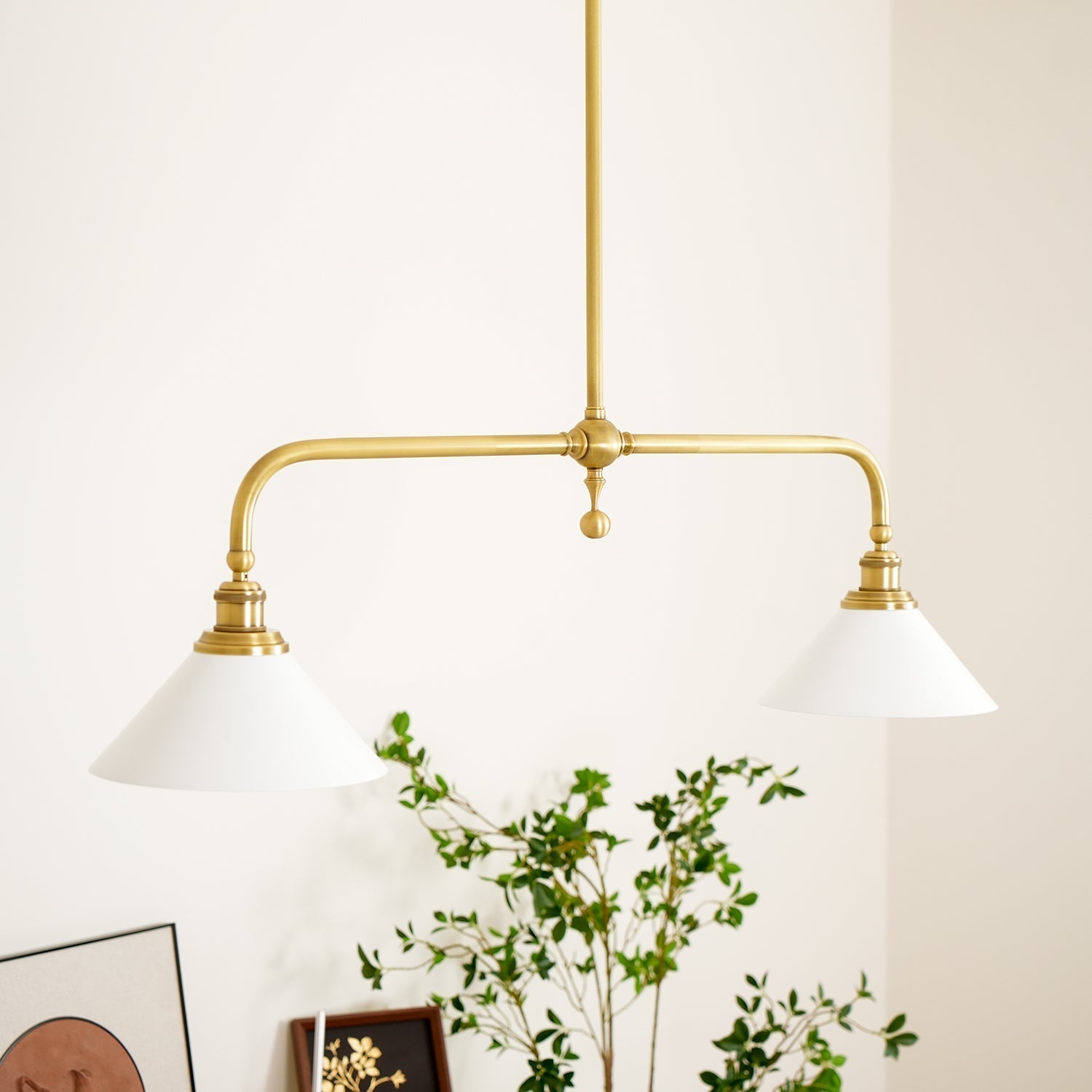 Vintage 2-Light Kitchen Island Pendant Light – Brass Linear Ceiling Light