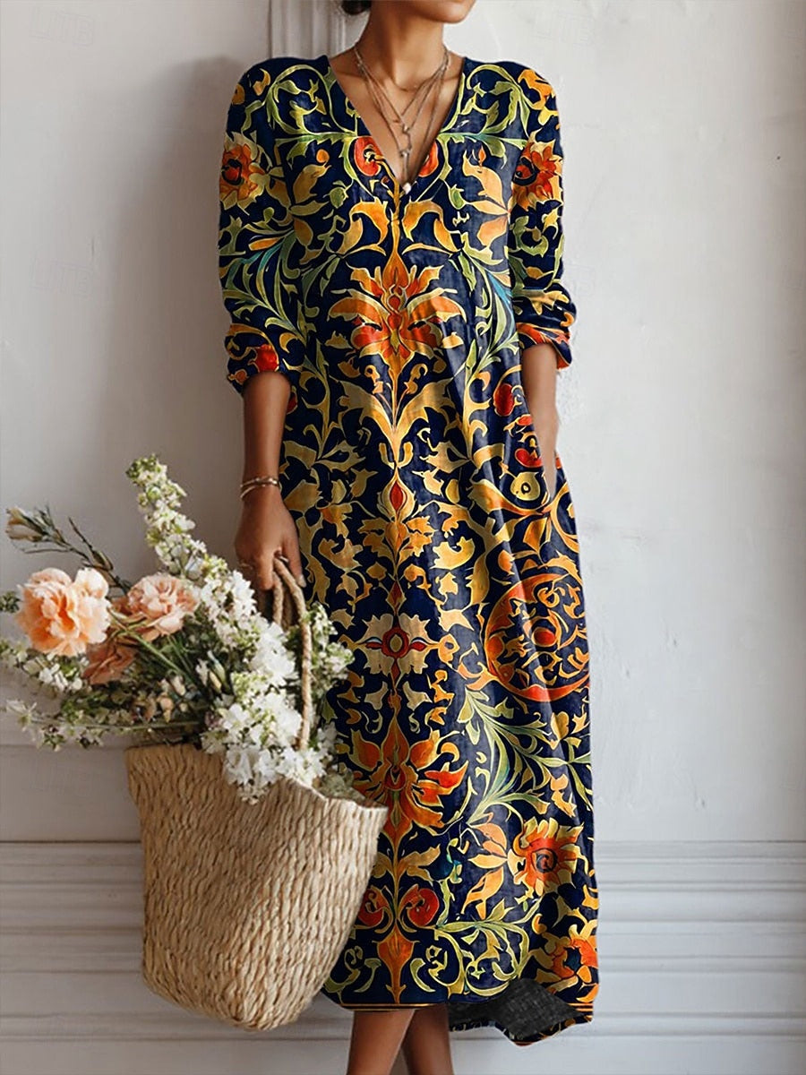 Boho Maxi V-Neck Dress – Elegant Warm-Weather Look