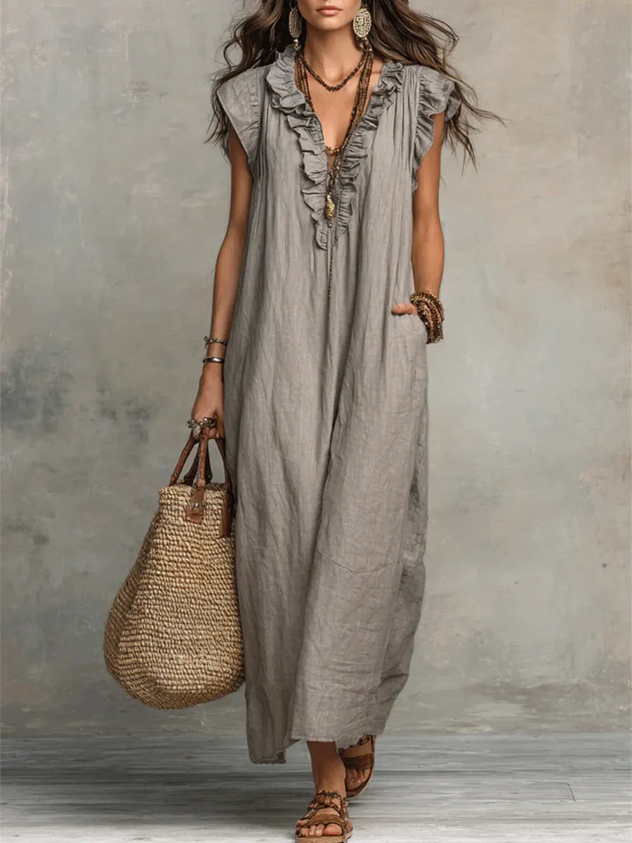 Boho Maxi V-Neckline Dress – Relaxed Holiday Look