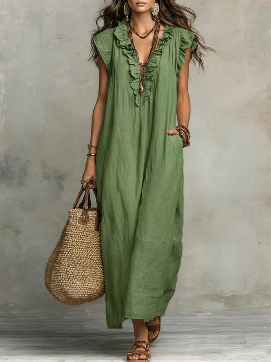 Boho Maxi V-Neckline Dress – Relaxed Holiday Look
