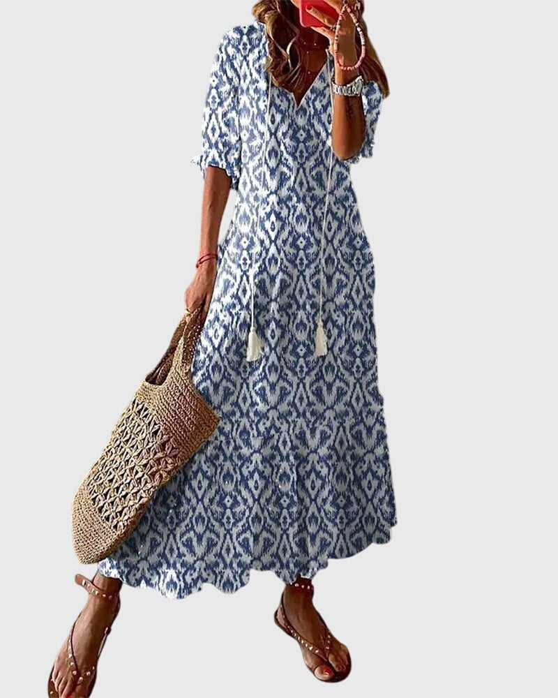 Boho V-Neckline Dress – Evening-Ready Elegance