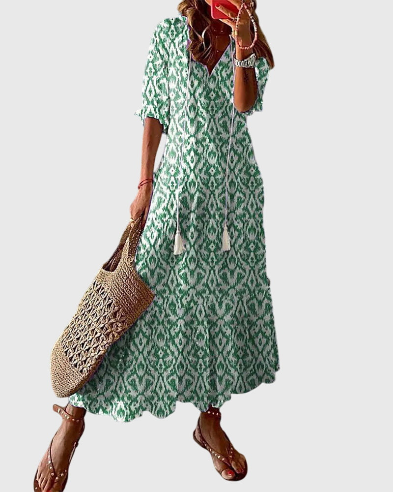 Boho V-Neckline Dress – Evening-Ready Elegance