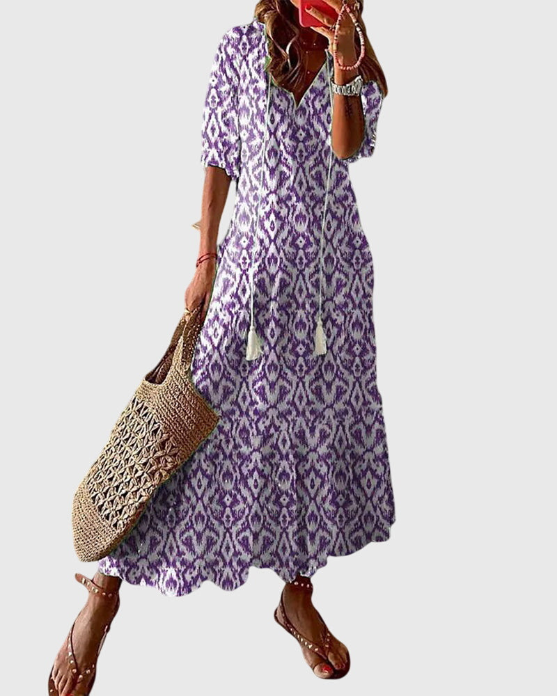 Boho V-Neckline Dress – Evening-Ready Elegance
